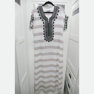 Minimoon Maxi Dress White Striped Beach Boho Hippy 4th July Bathing Suit Cover